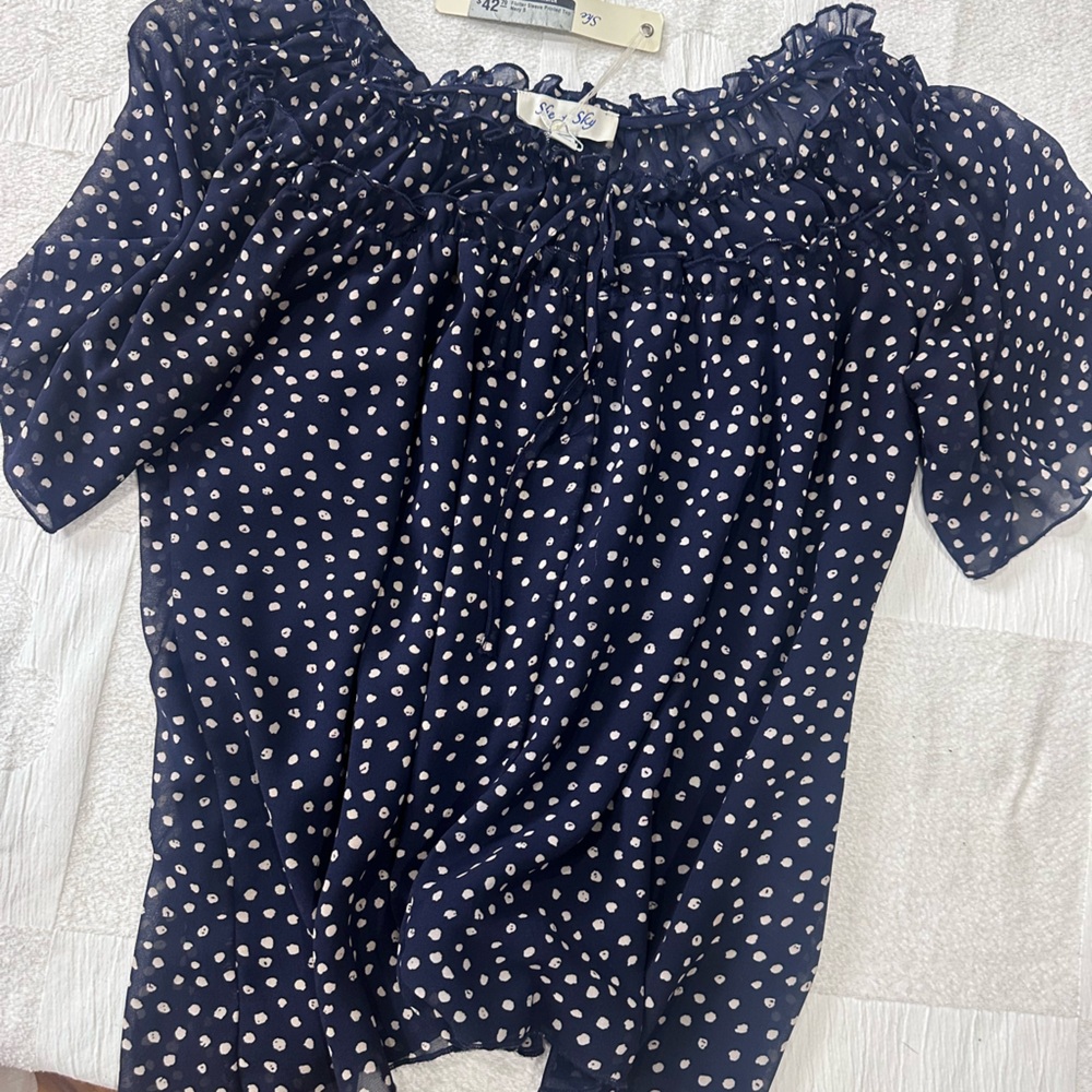 She& Sky Navy Polka Dot Women's Top